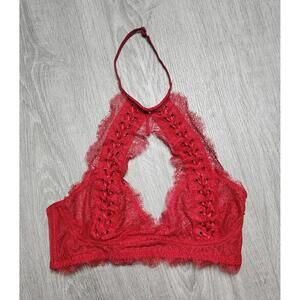 Victorias Secret Bralette Womens Small Red Lace Halter Bra Lingerie Sexy romance